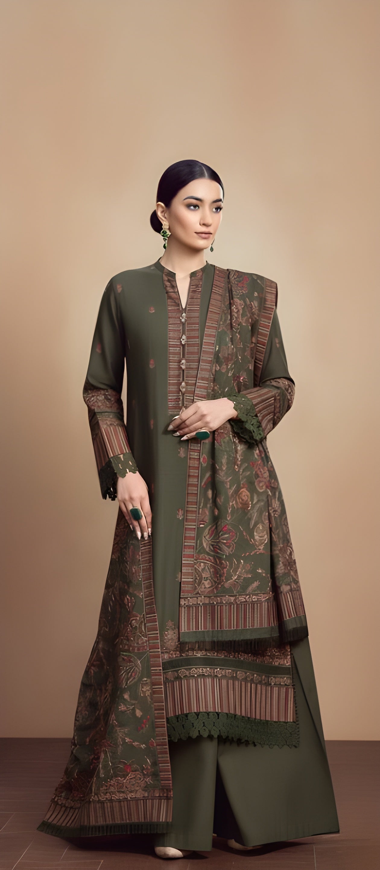 Dhanak Embroidered 3-Piece Suit