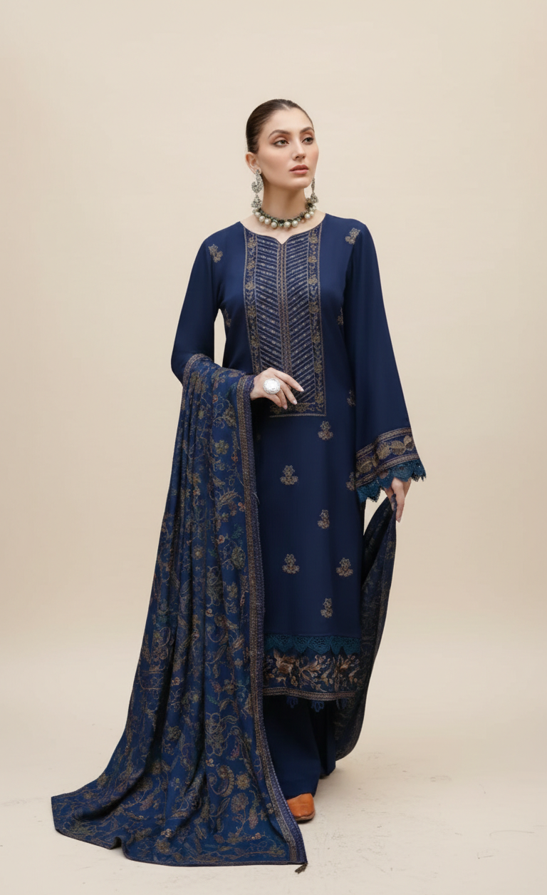 Dhanak Embroidered 3-Piece Suit