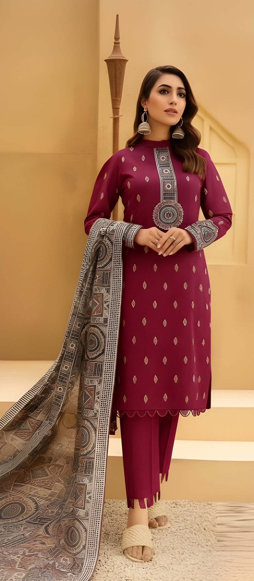 Dhanak Embroidered 3-Piece Suit