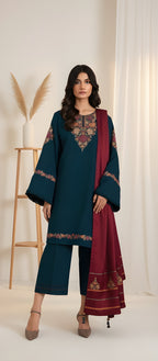 Dhanak Embroidered 3-Piece Suit