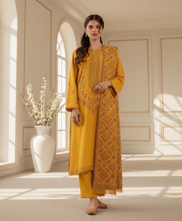 Dhanak Embroidered 3-Piece Suit
