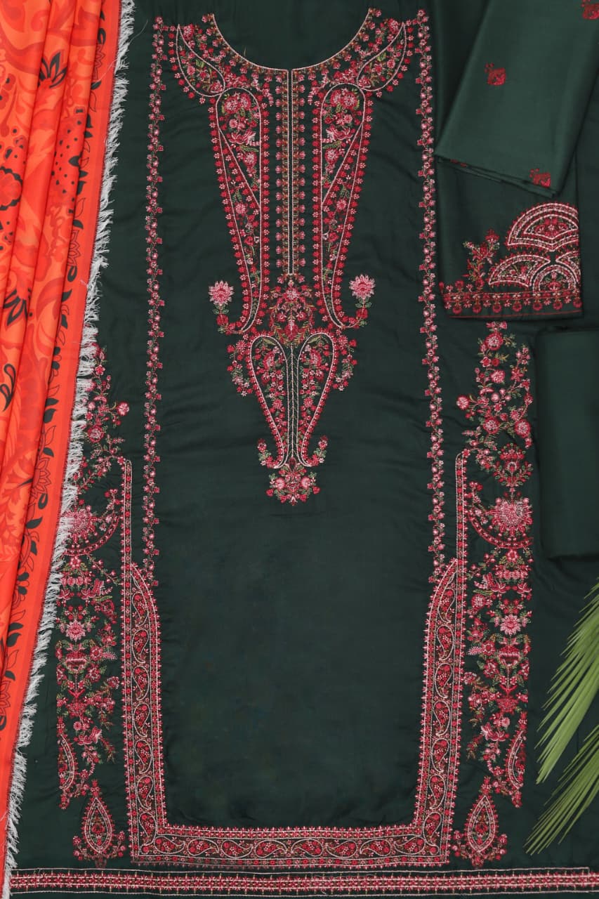 Maria B Dhanak Embroidered 3-Piece Suit