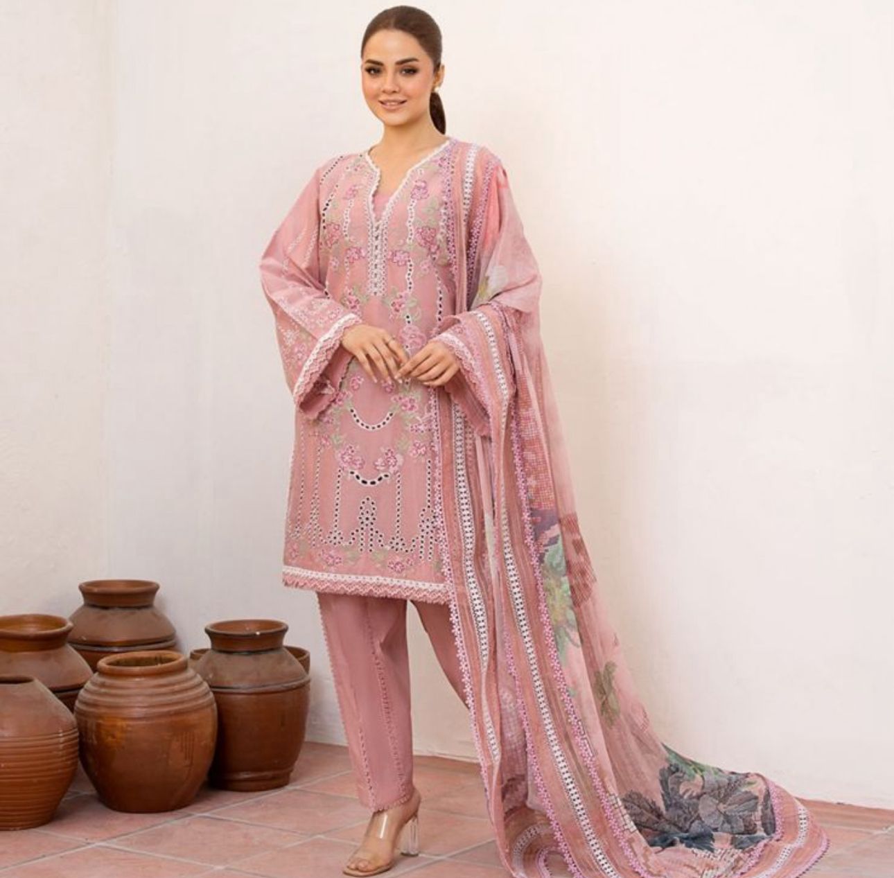 Maria B Dhanak Embroidered 3-Piece Suit
