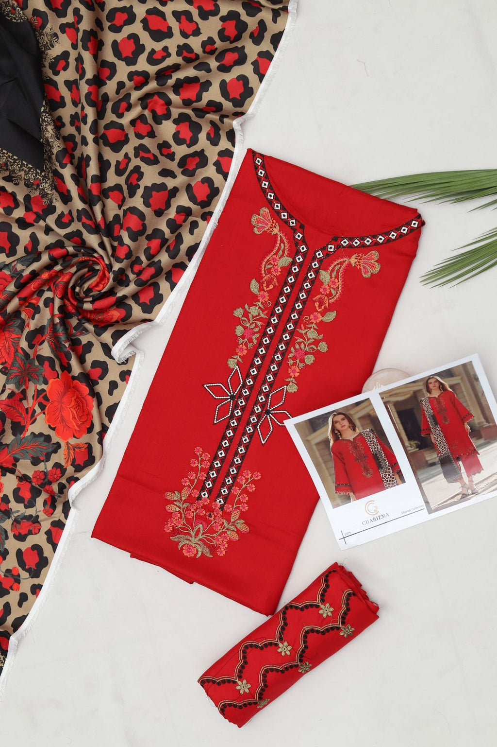 Maria B Dhanak Embroidered 3-Piece Suit