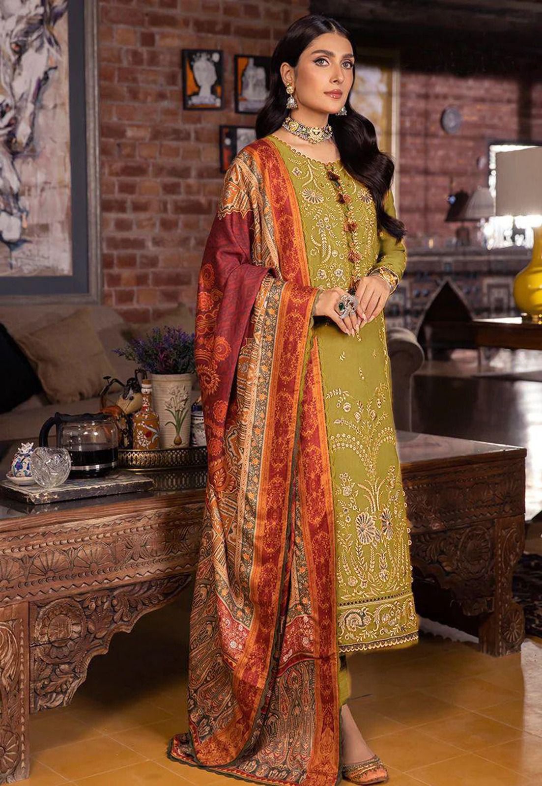 Maria B Dhanak Embroidered 3-Piece Suit