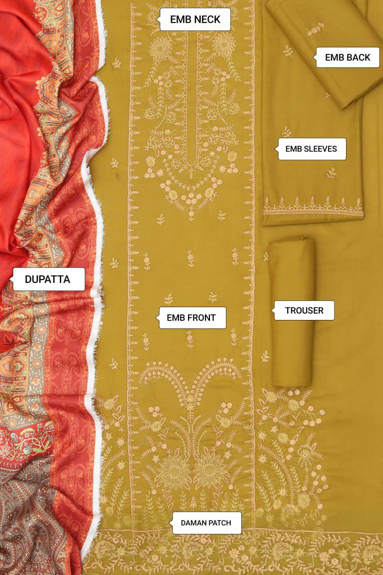 Maria B Dhanak Embroidered 3-Piece Suit