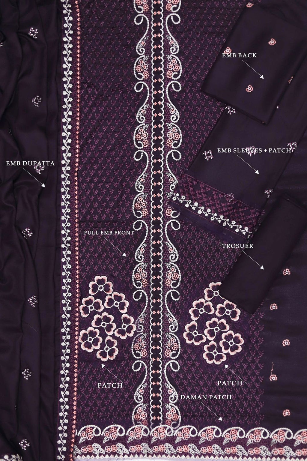 Maria B Dhanak Embroidered 3-Piece Suit