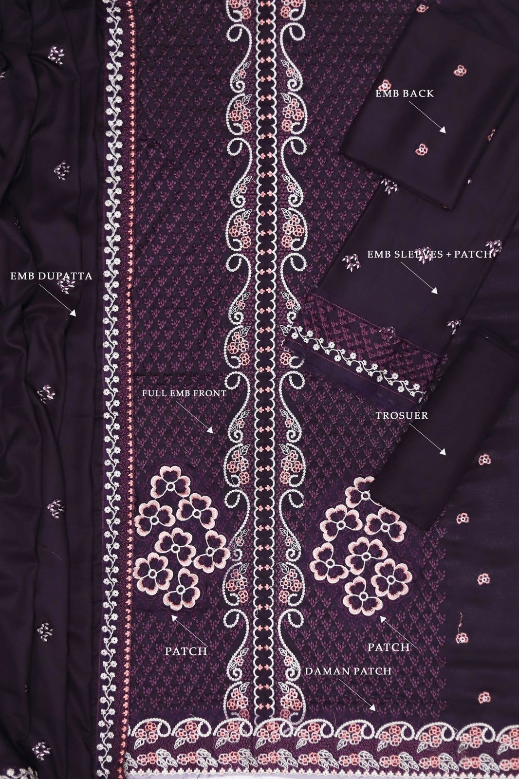 Maria B Dhanak Embroidered 3-Piece Suit