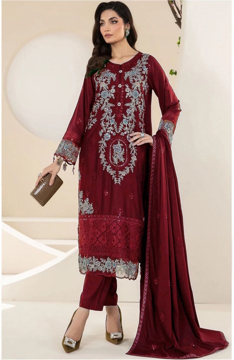 Maria B Dhanak Embroidered 3-Piece Suit