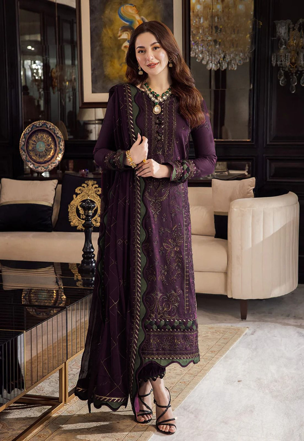 Maria B Dhanak Embroidered 3-Piece Suit