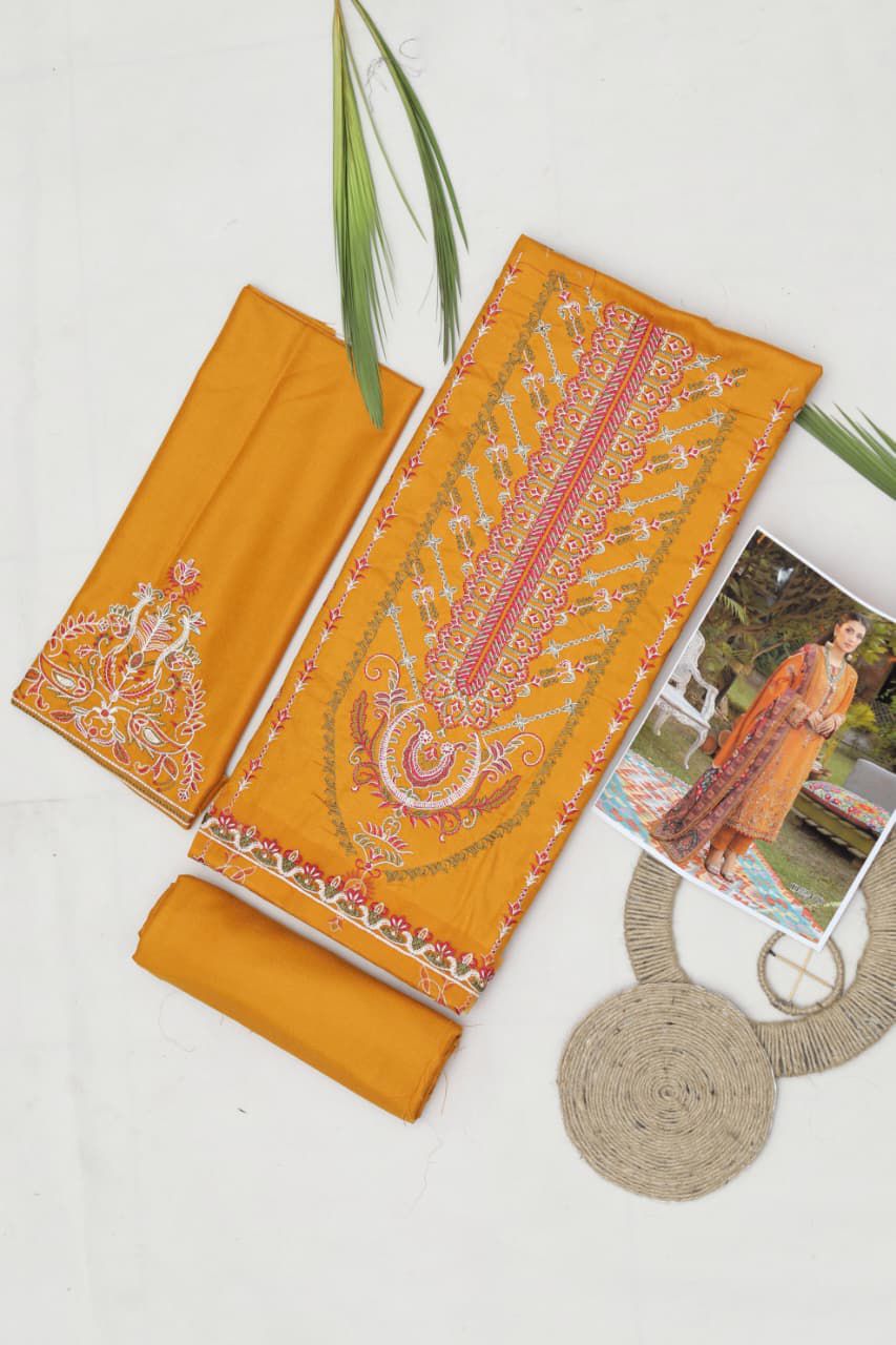 Maria B Dhanak Embroidered 3-Piece Suit