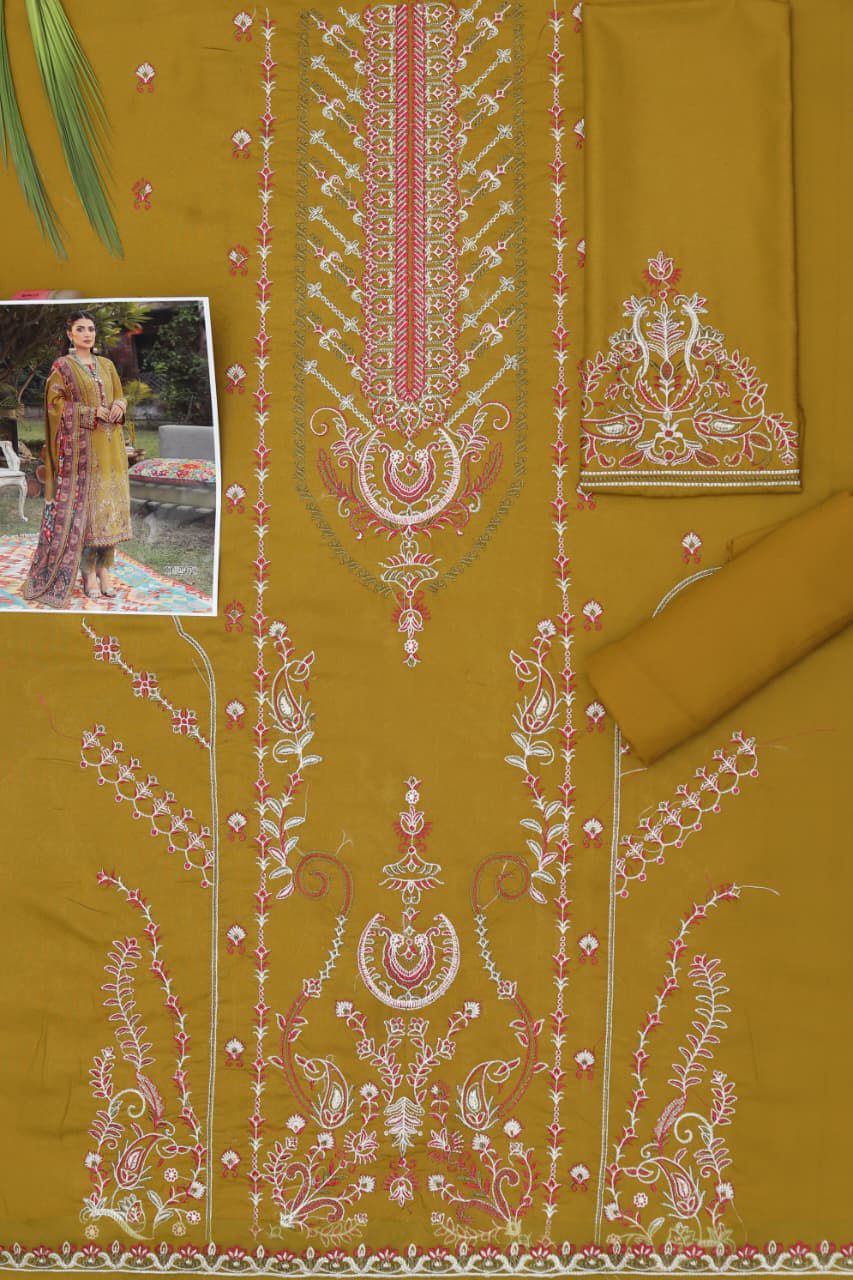 Maria B Dhanak Embroidered 3-Piece Suit