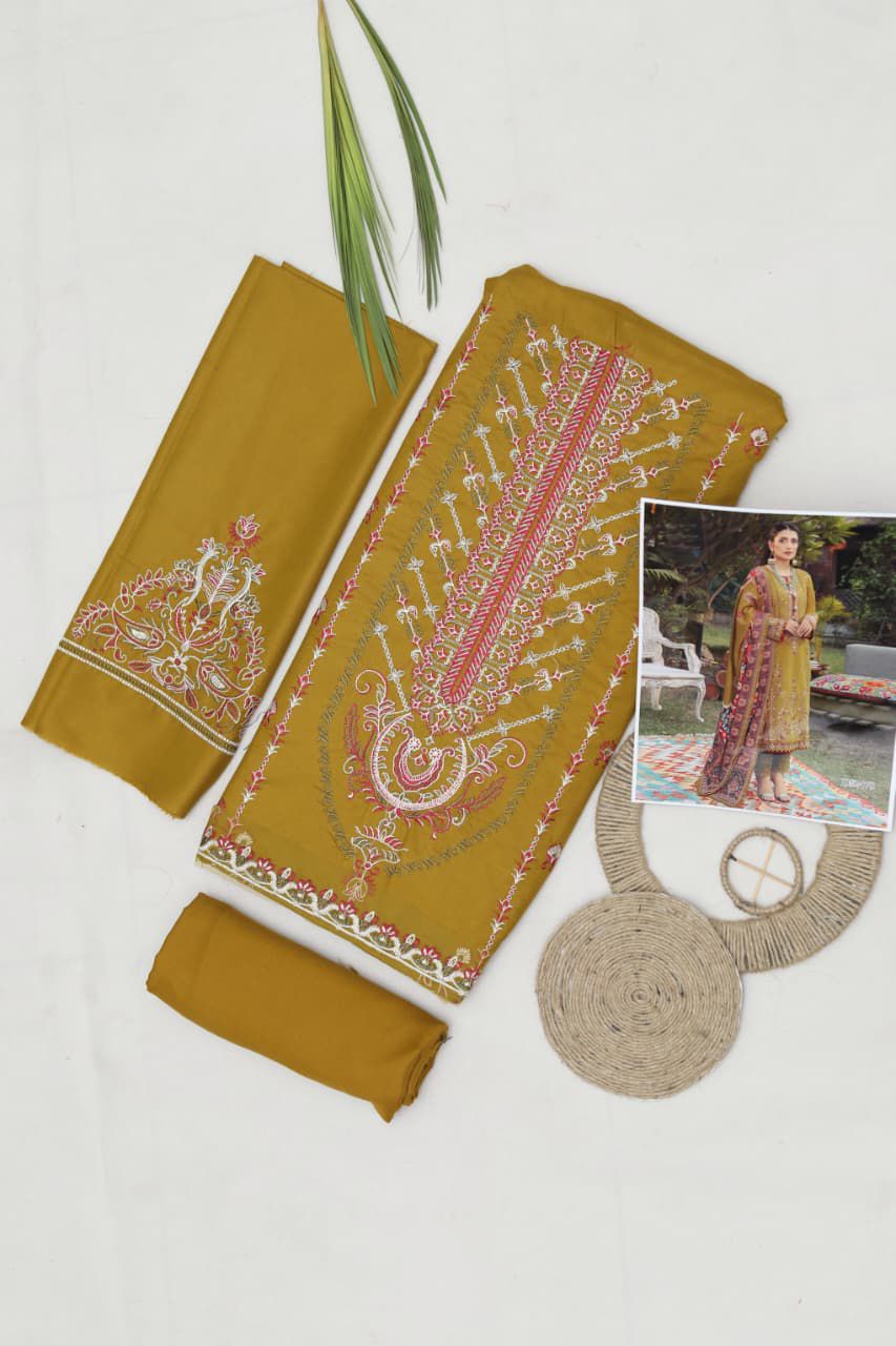 Maria B Dhanak Embroidered 3-Piece Suit