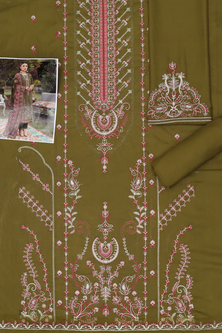Maria B Dhanak Embroidered 3-Piece Suit