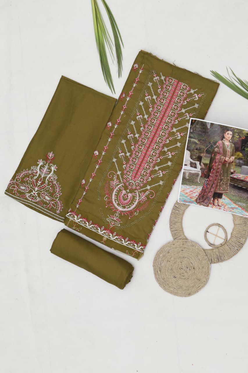 Maria B Dhanak Embroidered 3-Piece Suit