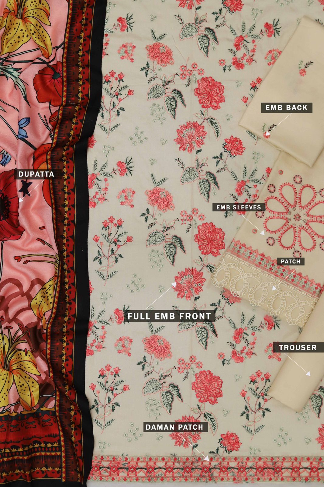 Maria B Dhanak Embroidered 3-Piece Suit