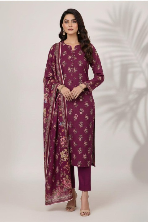 Premium Slub Khaddar Printed 3-Piece Suit