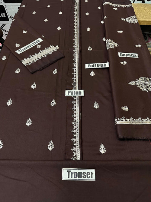 Dhanak Embroidered 3-Piece Suit