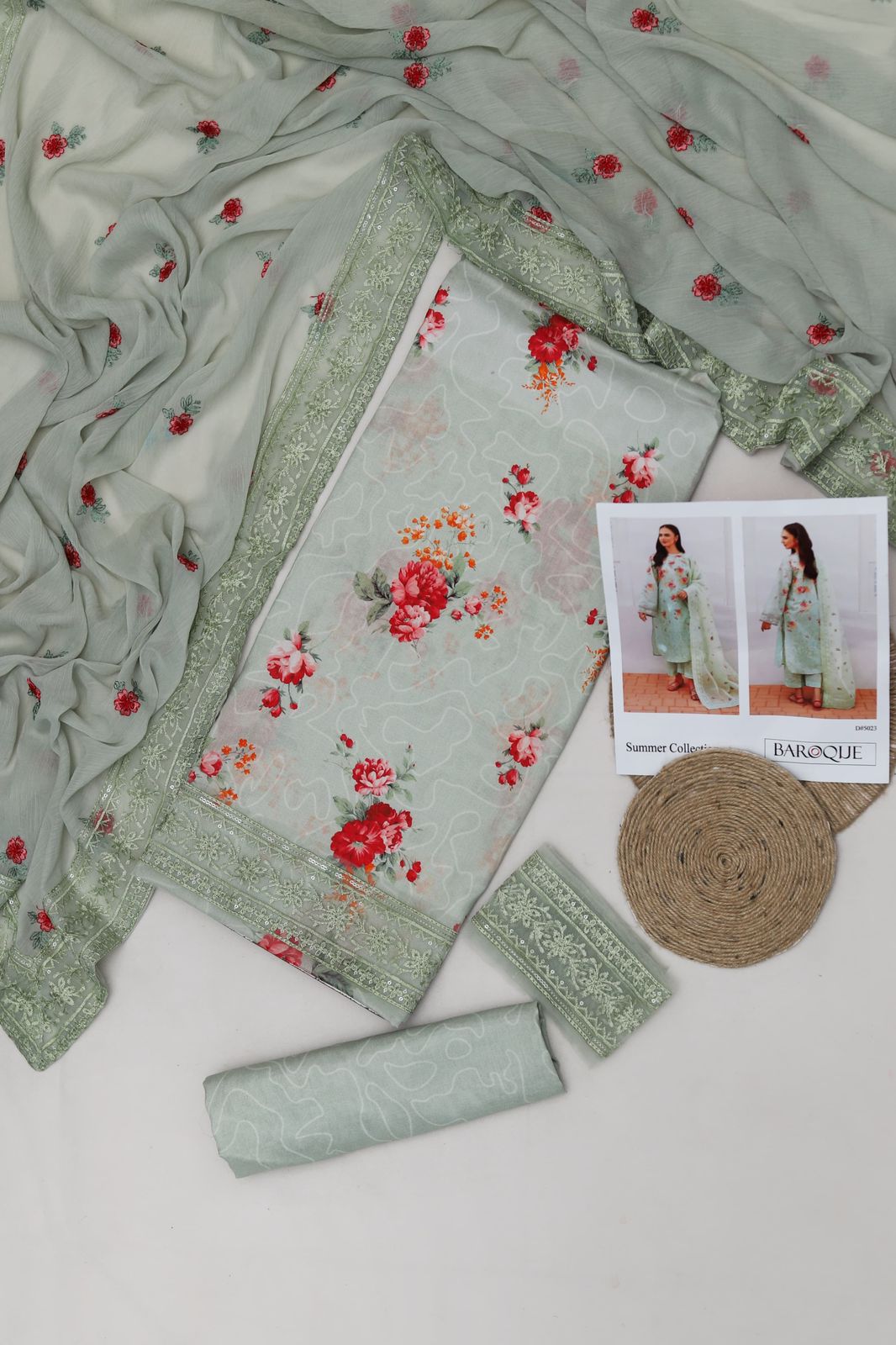 Premium Lawn 3-Piece Suit with Chiffon Dupatta