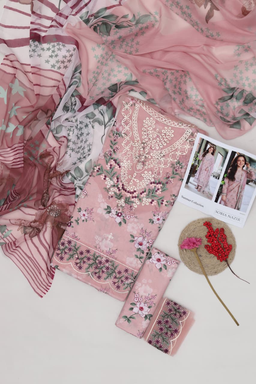 Premium Lawn 3-Piece Suit with Chiffon Dupatta