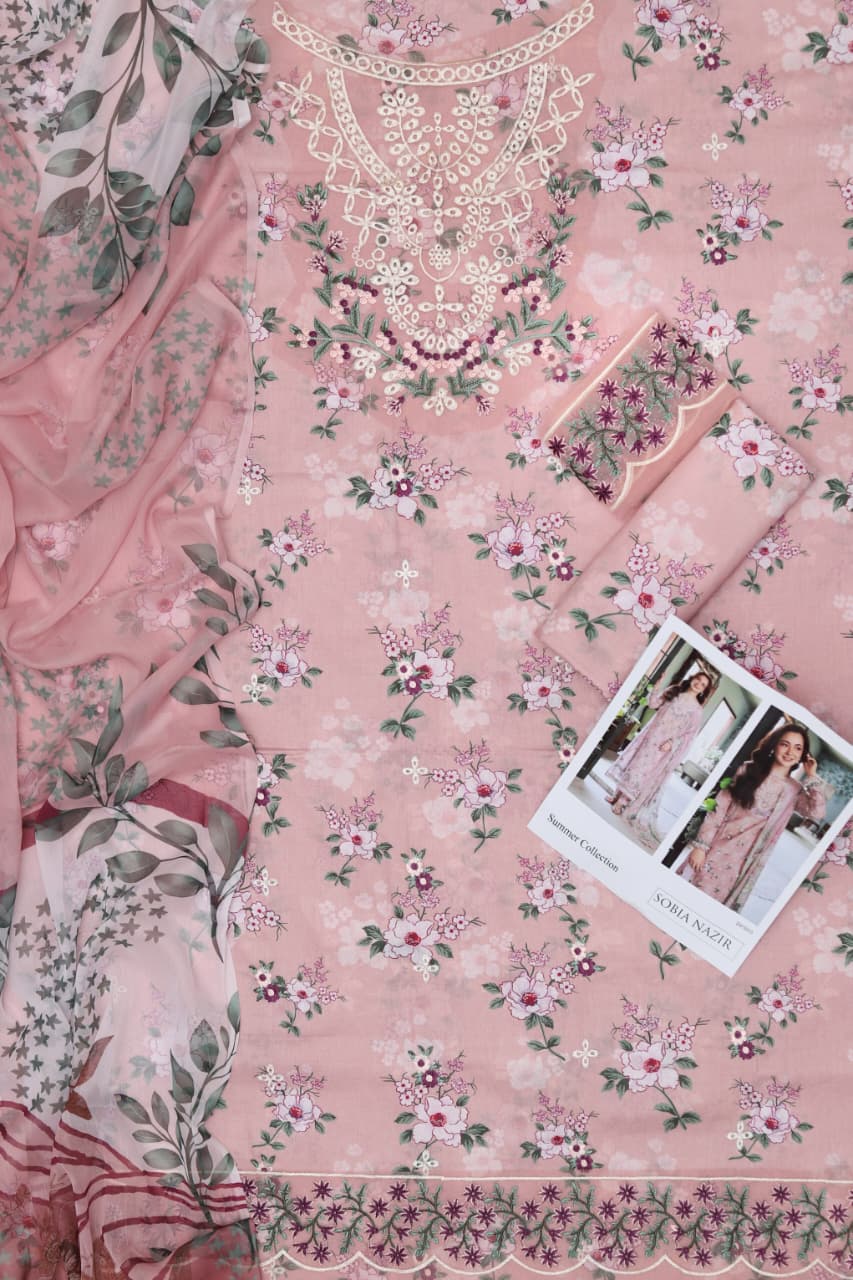 Premium Lawn 3-Piece Suit with Chiffon Dupatta