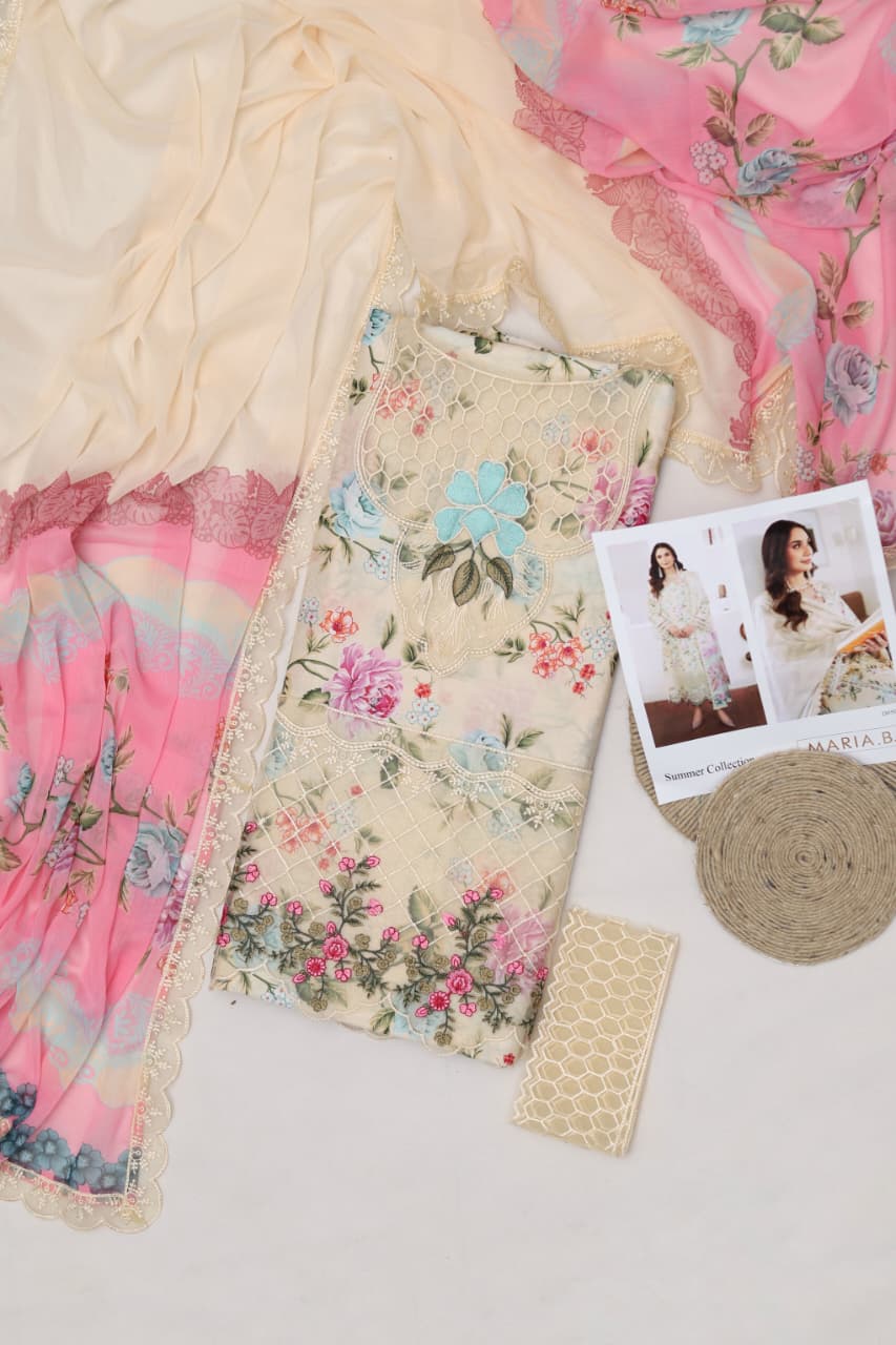 Premium Lawn 3-Piece Suit with Chiffon Dupatta