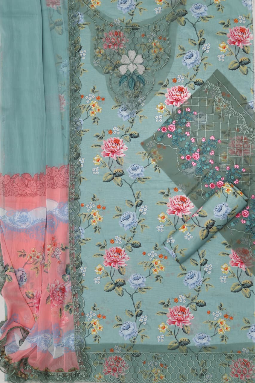 Premium Lawn 3-Piece Suit with Chiffon Dupatta