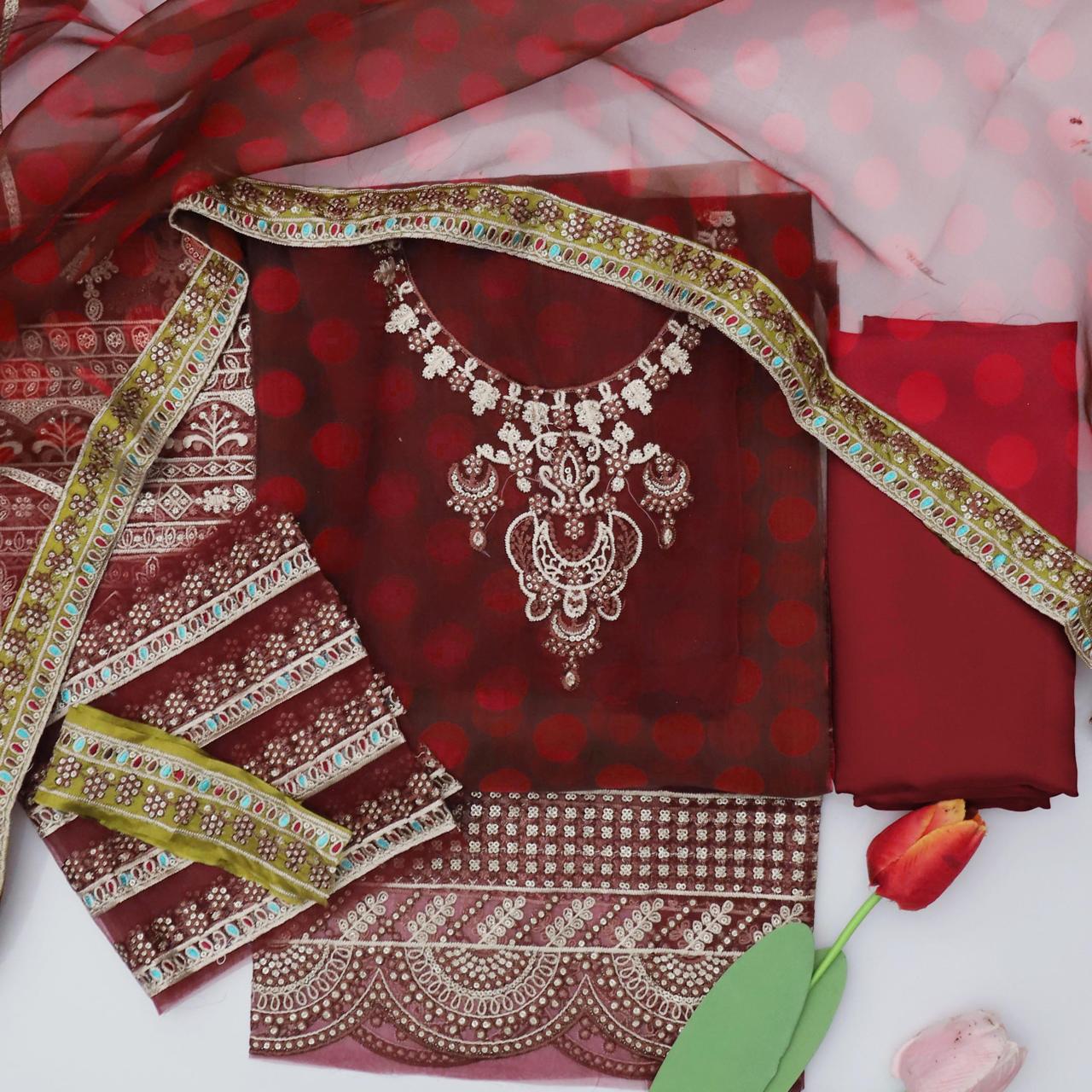 Maria B Luxury Sequins Organza 3-Piece Suit