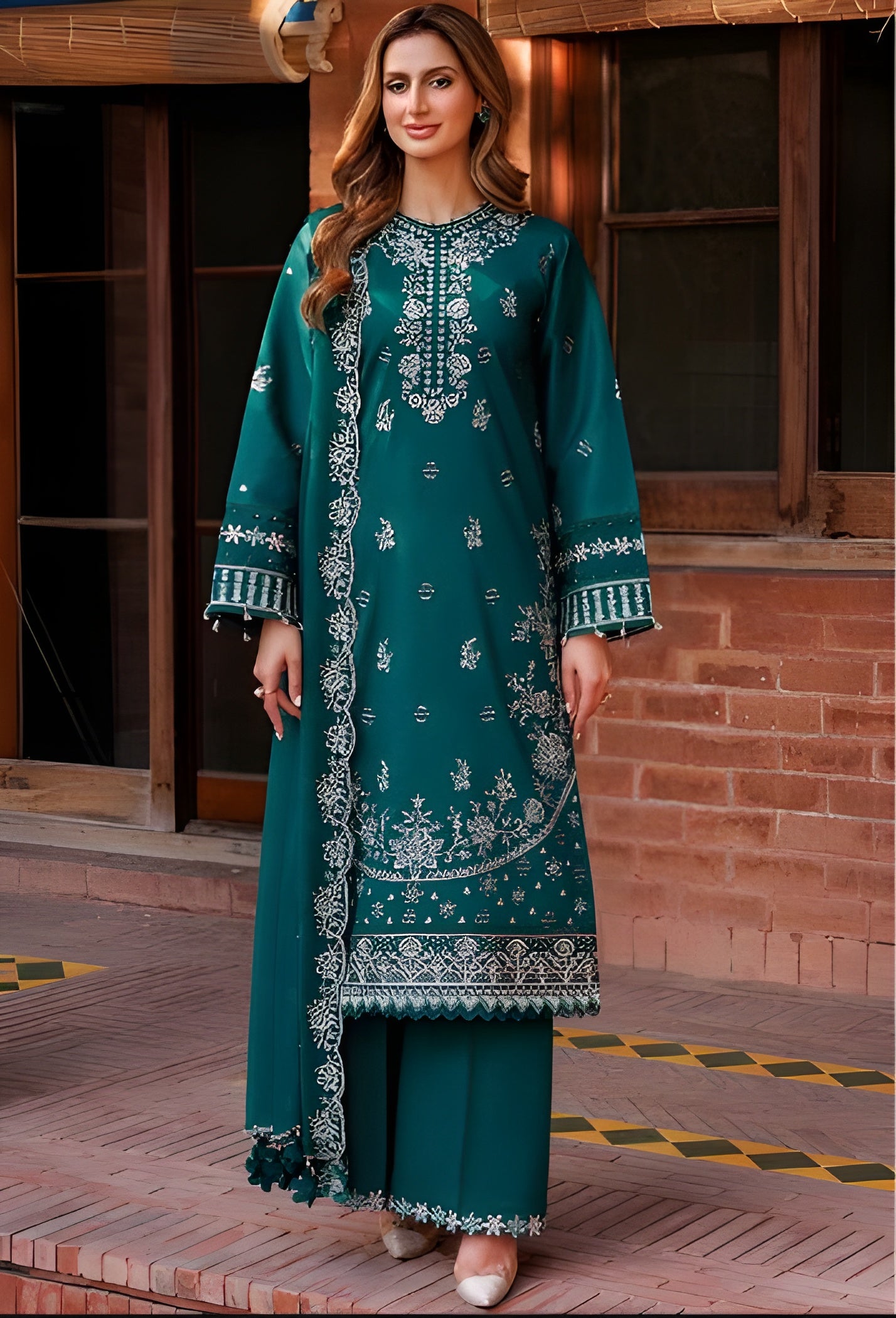 Dhanak Embroidered 3-Piece Suit