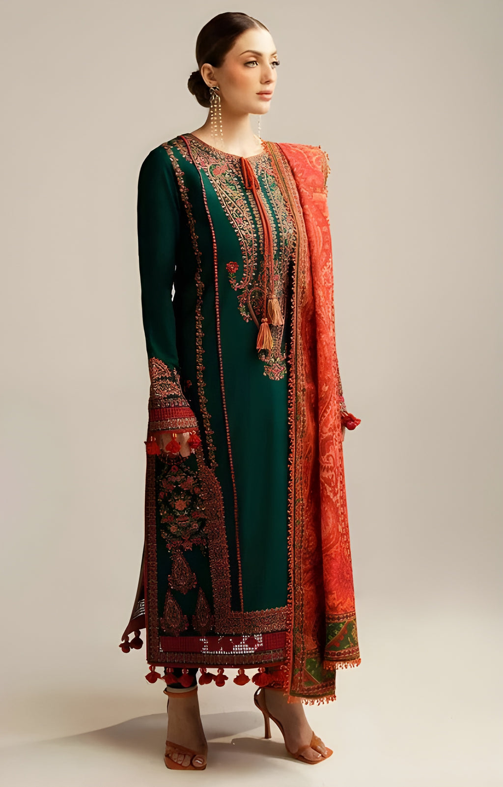 Maria B Dhanak Embroidered 3-Piece Suit